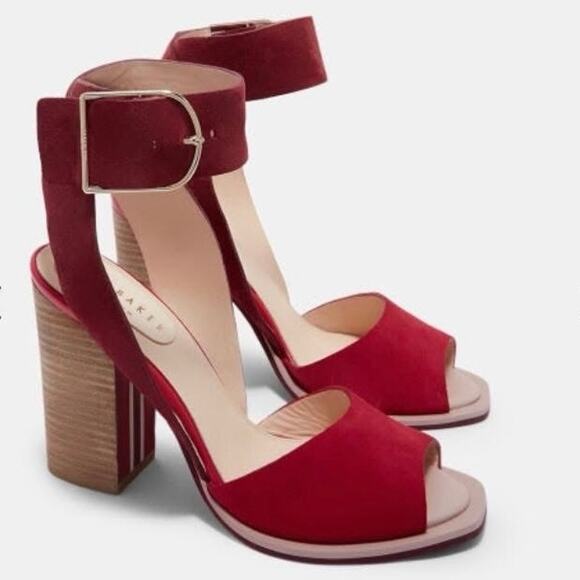 Ted Baker Shoes - Ted Baker Thaise Suede Leather Sandals Block Heel Pink Size 8 Ankle Strap Baddie